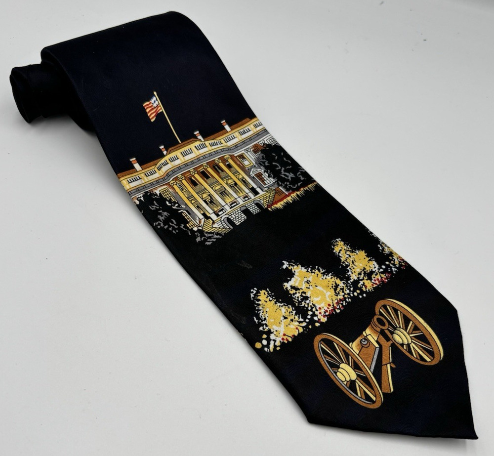 Best Plus Hand Made Washington DC White House Cannon Necktie Patriotic Tie Black